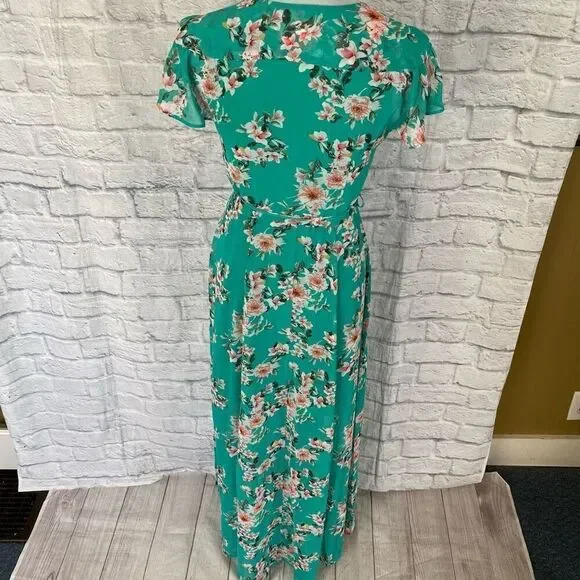 Eva Mendez women wrap maxi dress with side tie and floral print green - Picture 8 of 11